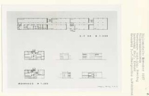 Völkerkundemuseum, Berlin-Mitte (Diplomarbeit bei Willy Kreuer): Grundrisse 3. - 7. Obergeschoss, Wohnhaus und Schnitte 1:200