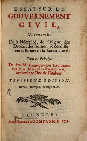 Essai sur le gouvernement civil