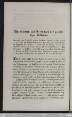 Eigenschaften und Wirkungen der galvanischen Batterien