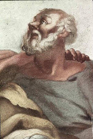 Die Apostel Petrus und Paulus vor einem Säulenstumpf