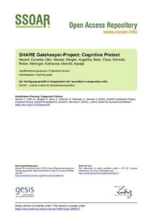 SHARE Gatekeeper-Project: Cognitive Pretest