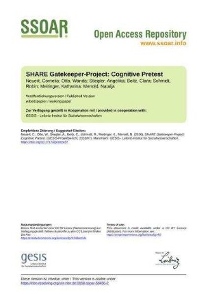 SHARE Gatekeeper-Project: Cognitive Pretest