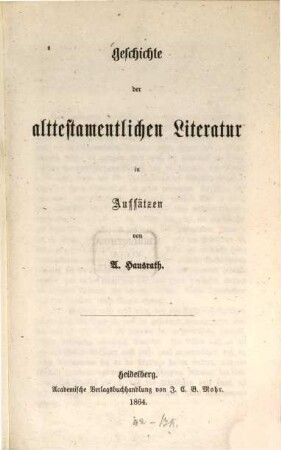 Geschichte der alttestamentlichen Literatur in Aufsätzen