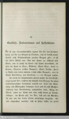 IV. Gasthöfe, Restaurationen und Kaffeehäuser