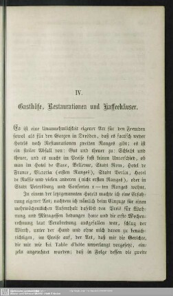 IV. Gasthöfe, Restaurationen und Kaffeehäuser