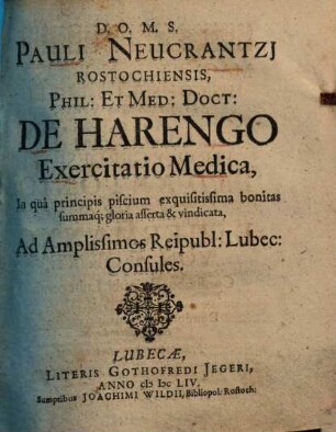 De Harengo exercitatio medica ...