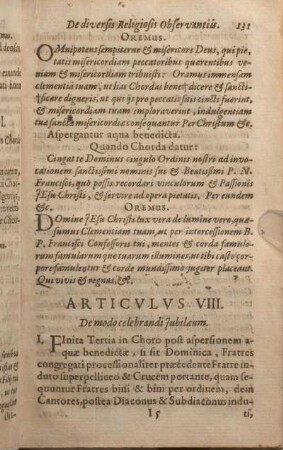 Articvlus VIII. De modo celebrandi Jubilaeum.