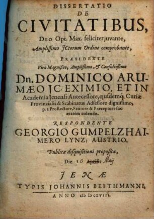 Dissertatio De Civitatibus
