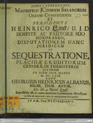 Disputatio de sequestratione
