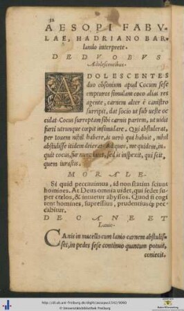 Aesopi Fabulae Hadriano Barlando interprete