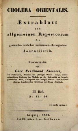 Cholera orientalis. 3 = Nr. 41 - 60. 1832