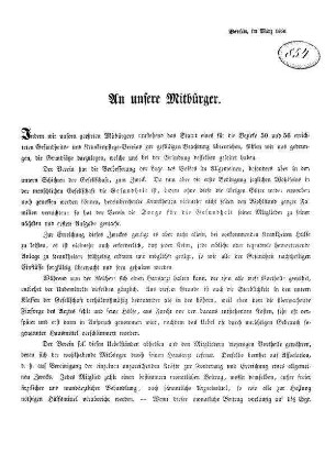 An unsere Mitbürger. Indem wir unsern geehrten Mitbürgern [...]