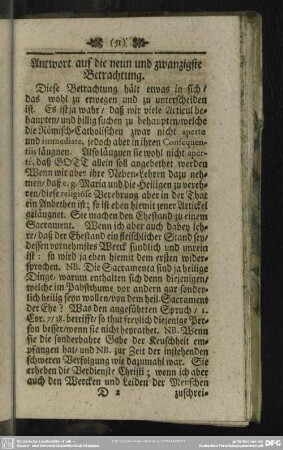 Antwort auf die neun und zwanzigste Betrachtung