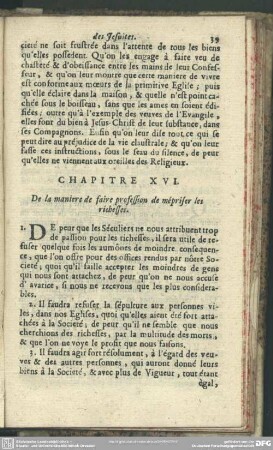 Chapitre XVI. De la maniere de faire profession de mépriser les richesses