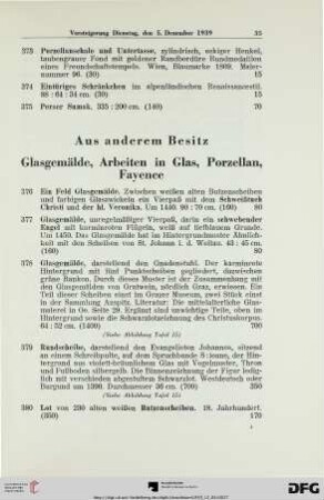Aus anderem Besitz Gemälde, Arbeiten in Glas, Porzellan, Fayence (Nr. 376-412)