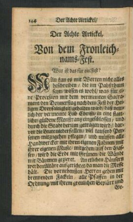 Der Achte Artickel, Von dem Fronleichnams-Fest.