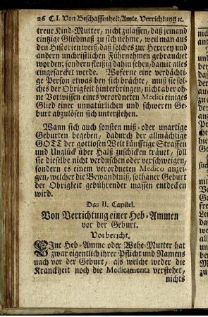 Das II. Capitel. Von Berrichtung einer Heb-Ammen vor der Geburt.
