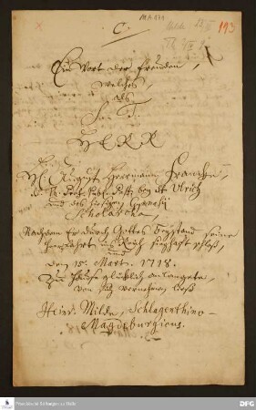 Gedicht von Heinrich Milde für August Hermann Francke.