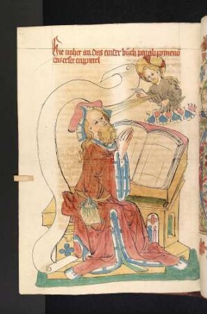 Betender Mann am Pult wird von den Strahlen Gottes inspiriert