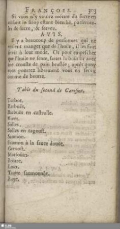Table du second de Caresme