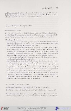 Gesamtsitzung am 30. April 2005