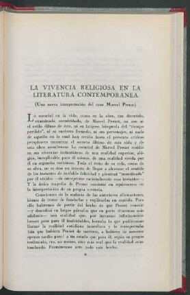 La vivencia religiosa en la literatura contemporánea : (Una nueva interpretación del caso Marcel Proust)