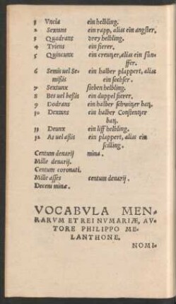 Vocabula Menrarum Et Rei Numariae, Autore Philippo Melanthone.