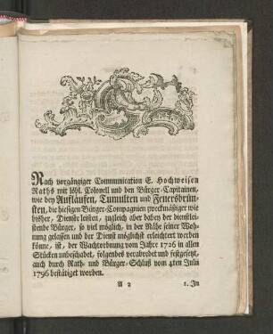 [Reglement wegen besserer Vertheilung der Lärmplätze...]