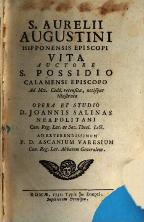 S. Aurelii Augustini Hipponensis episcopi vita