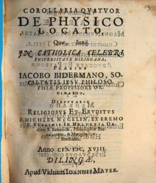 Corollaria Qvatvor De Physico Locato