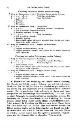 E. Historisches zur Einteilung der Gebilde zweiter Ordnung.