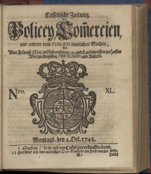 Nro. XL, Montags, den 4. Oct. 1745