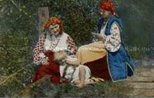 Frauen mit Kindern in ukrainischer Volkstracht