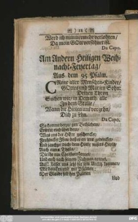 Am Andern Heiligen Weihnacht-Feyertag, Aus dem 95 Psalm.