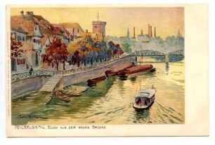 "Blick von der neuen Brücke" auf Neckarfront (Obere Neckarstraße) und Eiserner Steg