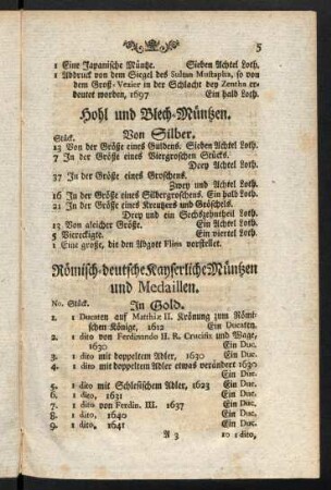 5-16, Römisch-deutsche Kayserliche Müntzen und Medaillen.
