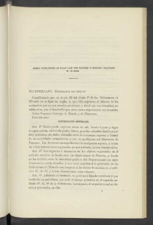 Decreto Estableciendo Las Reglas Á Que Debe Sujetarse El Denuncio Y Explotacion De Las Minas