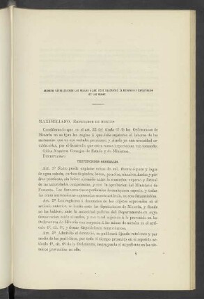 Decreto Estableciendo Las Reglas Á Que Debe Sujetarse El Denuncio Y Explotacion De Las Minas