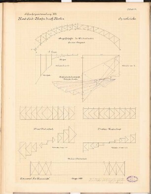 Nord-Süd-Bahn durch Berlin Schinkelwettbewerb 1897: Spreebrücke. Kräftepläne (Windverband) 1:200 (Längen)