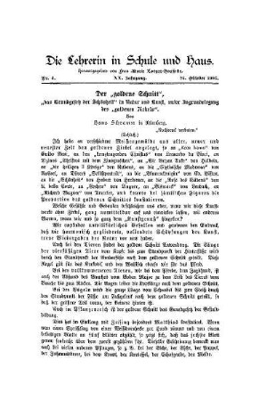Der "goldene Schnitt" : "das Grundgesetz der Schönheit" in Natur und Kunst, unter Zugrundelegung des "goldenen Zirkels" ; (Schluß)