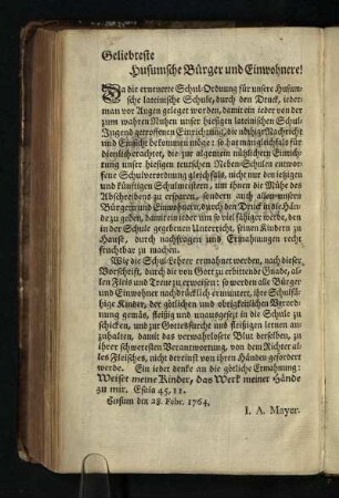 Geliebteste Husumsche Buerger und Einwohnere!