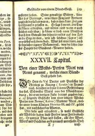 XXXVII. Capitul. Von einer Weibs-Person Nicol von Rems genannt, welche einen Blend-Geist gehabt hat.