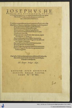 Josephus Hebraicus : lateinischer Teil