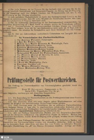 VII. Prüfungsstelle für Postwerthzeichen