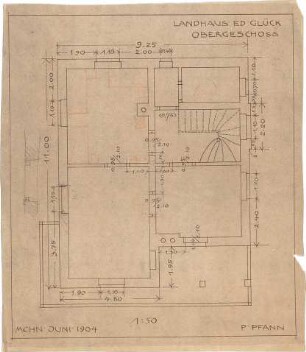 Pfann, Paul; Landhaus Zollinspektor Ed. Glück - Grundriss OG