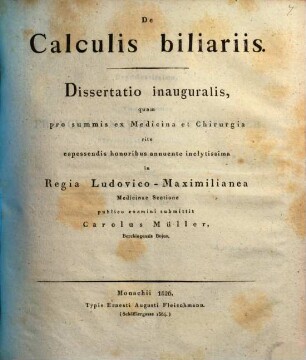 De calculis biliariis : diss. inaug.