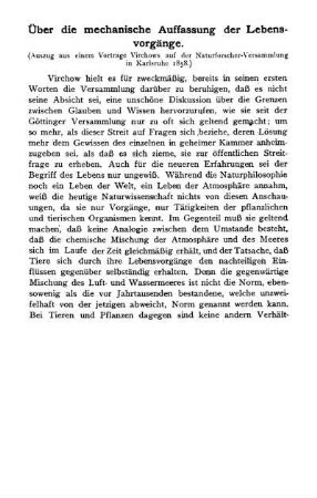 Über die mechanische Auffassung der Lebensvorgänge