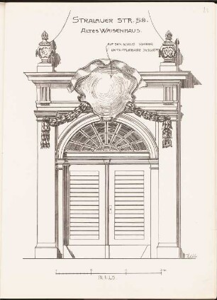 Altes Waisenhaus, Berlin: Ansicht Portal 1:25 (aus: Architekton. Skizzen aus Alt-Berlin, hrsg.v. Akad. Architekten-Verein, H.28, 1904)