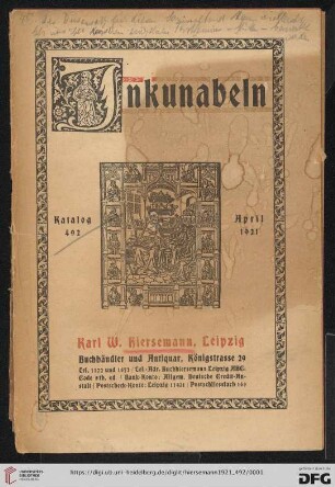 Nr. 492: Katalog: Inkunabeln
