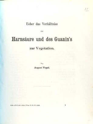 Ueber das Verhältniss der Harnsäure und des Guanin's zur Vegetation